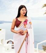 Cream japan Satin Silk Digital Printed Saree