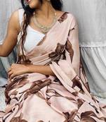 Cream Japan Satin Silk Digital Printed Saree