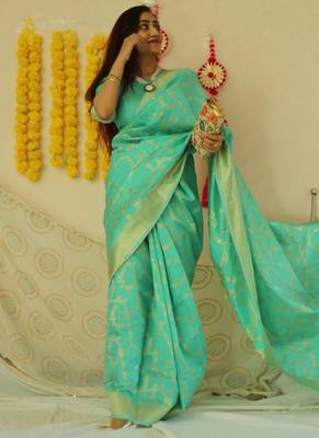 Taurquoise Banarasi Silk Jacquard Work Designer saree 1