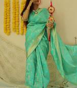 Taurquoise Banarasi Silk Jacquard Work Designer saree