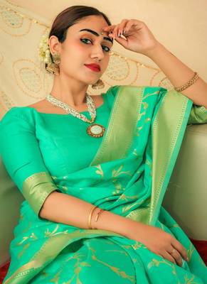 Taurquoise Banarasi Silk Jacquard Work Designer saree 2