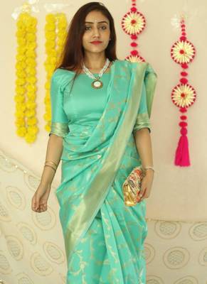 Taurquoise Banarasi Silk Jacquard Work Designer saree 3