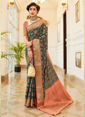 Green Banarasi Silk Jacquard Work Designer saree 1