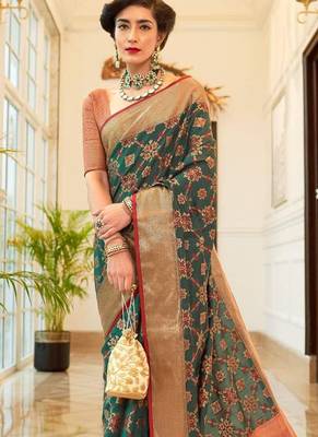 Green Banarasi Silk Jacquard Work Designer saree 2