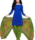 Blue printed Crepe unstitched salwar with dupatta