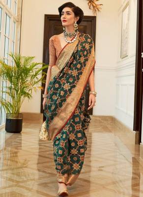 Green Banarasi Silk Jacquard Work Designer saree 3