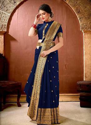 Navy Blue Banarasi Silk Jacquard Work Designer saree 1