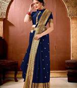 Navy Blue Banarasi Silk Jacquard Work Designer saree