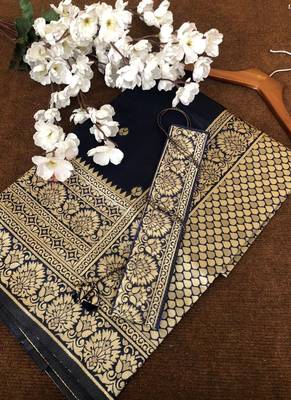 Navy Blue Banarasi Silk Jacquard Work Designer saree 2