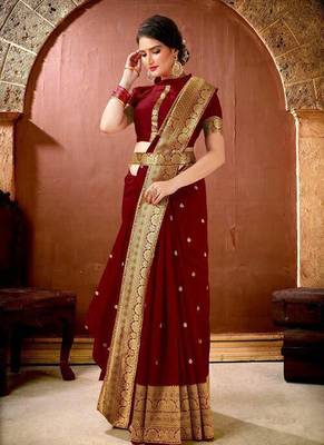 Maroon Banarasi Silk Jacquard Work Designer saree 1