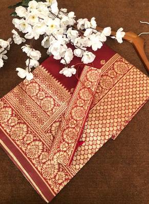 Maroon Banarasi Silk Jacquard Work Designer saree 2