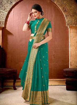 Taurquoise Banarasi Silk Jacquard Work Designer saree 1