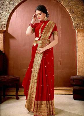 Red Banarasi Silk Jacquard Work Designer saree 1