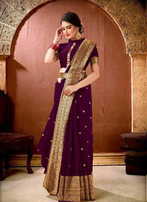 Wine Banarasi Silk Jacquard Work Designer saree 1