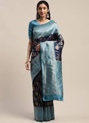 Navy Blue Banarasi Silk Jacquard Work Designer saree 1