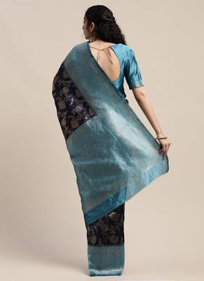 Navy Blue Banarasi Silk Jacquard Work Designer saree 2