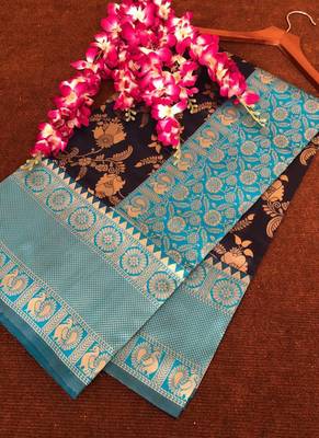 Navy Blue Banarasi Silk Jacquard Work Designer saree 3