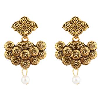 Long Alloy Antique (Oxidised) Gold Plated, Green & Red Stone  Necklace Set  For Women For Girls 3