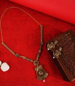 Long Alloy Antique (Oxidised) Gold Plated, Green & Red Stone  Necklace Set  For Women For Girls