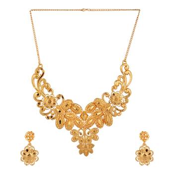 Choker  Alloy Gold Oxidised Plated Design Necklace Set For Women & Girls 1