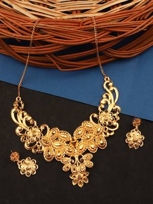 Choker  Alloy Gold Oxidised Plated Design Necklace Set For Women & Girls 4
