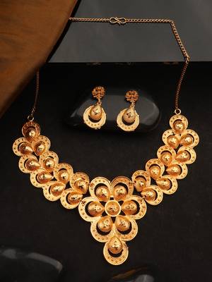 Choker Alloy Gold Oxidised Plated Design Necklace Set For Women & Girls 5