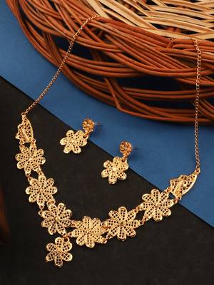 Choker Alloy Gold Oxidised Plated Design Necklace Set For Women & Girls 4