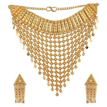 Choker Alloy Gold Oxidised Plated Design Necklace Set For Women & Girls 1