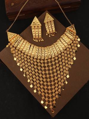 Choker Alloy Gold Oxidised Plated Design Necklace Set For Women & Girls 4