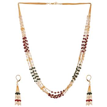 Long Five  Line Chain Alloy Gold Oxidised Plated Design Necklace Set For Women & Girls 1