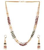 Long Five  Line Chain Alloy Gold Oxidised Plated Design Necklace Set For Women & Girls