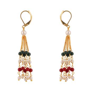 Long Five  Line Chain Alloy Gold Oxidised Plated Design Necklace Set For Women & Girls 2