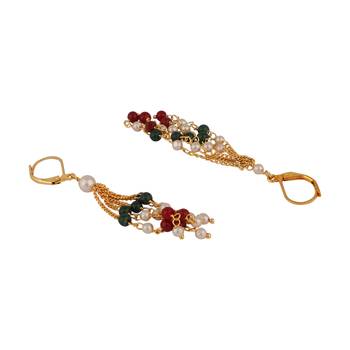 Long Five  Line Chain Alloy Gold Oxidised Plated Design Necklace Set For Women & Girls 3