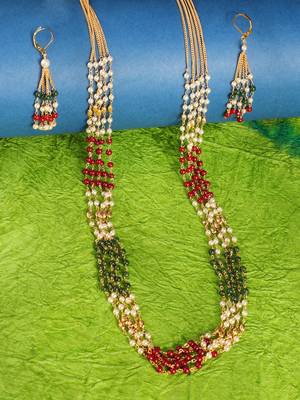 Long Five  Line Chain Alloy Gold Oxidised Plated Design Necklace Set For Women & Girls 4