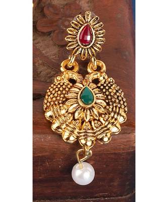 Long Alloy Antique (Oxidised) Gold Plated, Green & Red Stone  Necklace Set  For Women For Girls 3