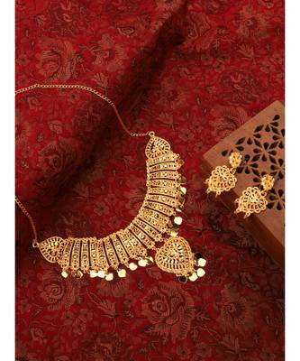 Choker  Alloy Gold Oxidised Plated ,Round Shape Pendent Design Necklace Set For Women & Girls 4