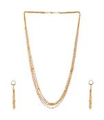 Long Five  Line Chain Alloy Gold Oxidised Plated Design Necklace Set For Women & Girls