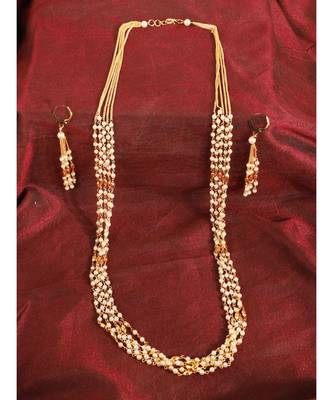 Long Five  Line Chain Alloy Gold Oxidised Plated Design Necklace Set For Women & Girls 4