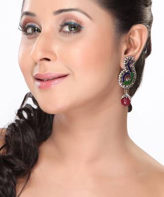 Twin Peacock Enamel And Cz Earrings 1