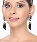 Dazzling Cz Earrings With Black Onyx Beads