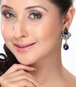 Blue Onyx And White Cz Enamel Peacock Earrings