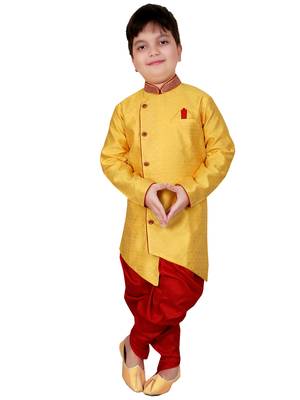 Yellow plain cotton silk boys-kurta-pyjama 1
