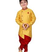 Yellow plain cotton silk boys-kurta-pyjama