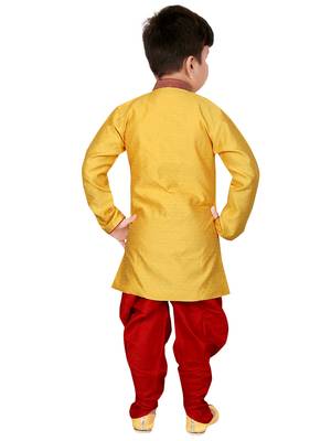 Yellow plain cotton silk boys-kurta-pyjama 2
