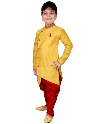 Yellow plain cotton silk boys-kurta-pyjama 3