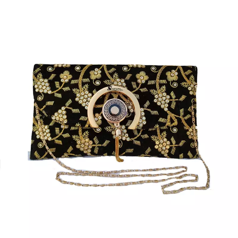 Shoptory India Embroidered Casual Party Sling Bag For Women Girls Clutch Handpurse, Black