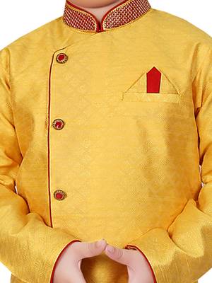 Yellow plain cotton silk boys-kurta-pyjama 4