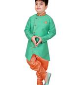 Green plain cotton silk boys-kurta-pyjama