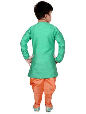 Green plain cotton silk boys-kurta-pyjama 2