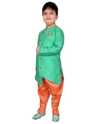 Green plain cotton silk boys-kurta-pyjama 3